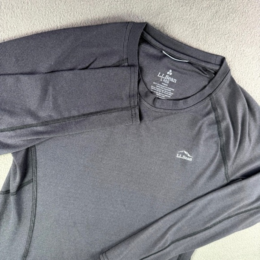 L.L.Bean Midweight Base Layer Wome L Crew Top Long Sleeve Tee Black Gym Run Hike - Picture 7 of 13